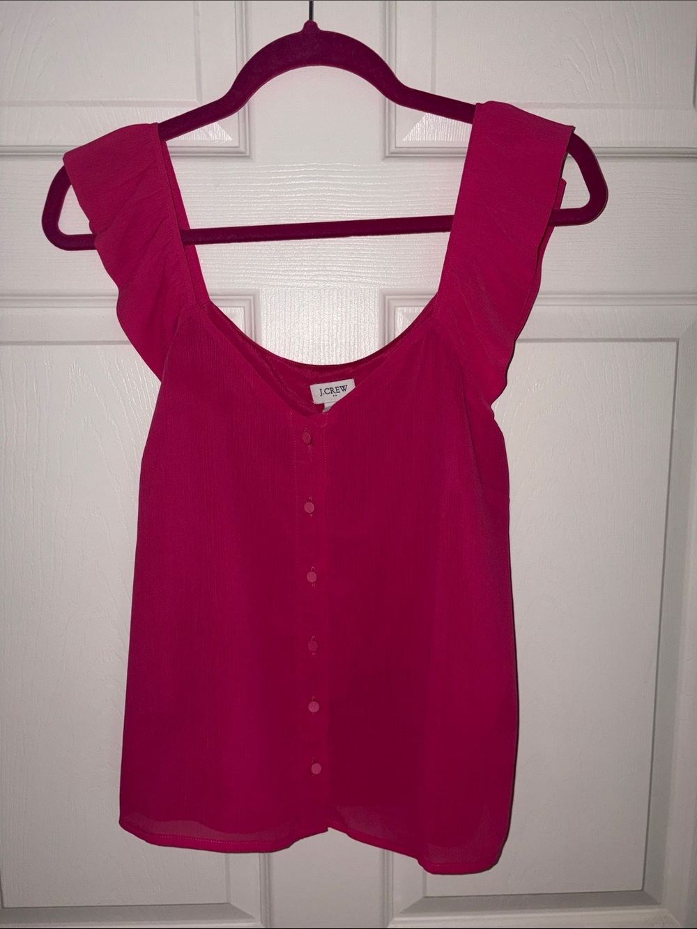 J. Crew Factory Fuchsia Ruffle Strap Button-Front top